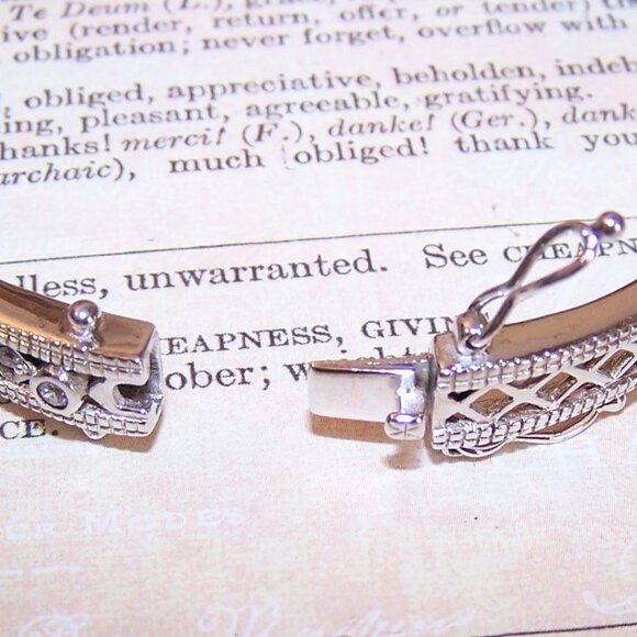 Vintage ADI Thailand Sterling Silver Cubic Zirconia CZ Hinged Bangle Bracelet - Picture 11 of 11